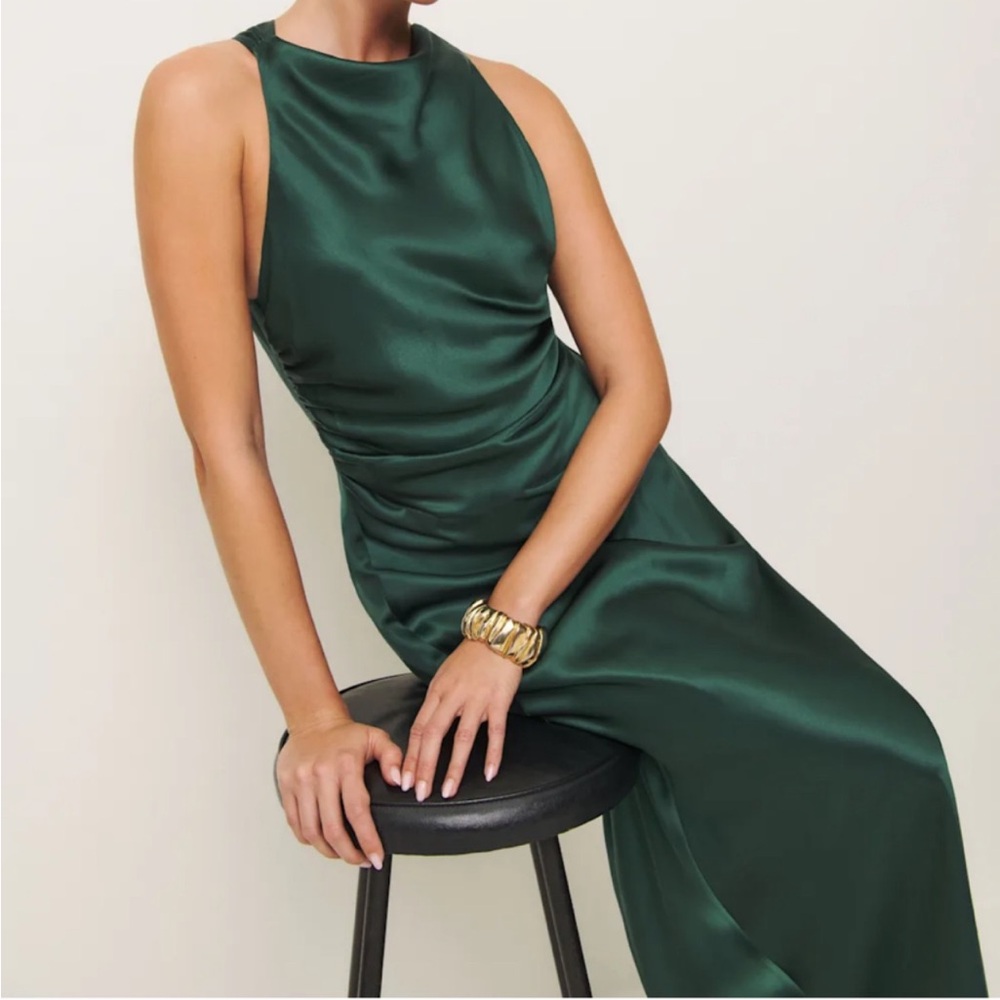 Reformation Green Satin Dress